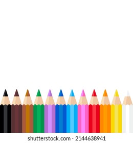 lápices de colores vectoriales dispuestos cuidadosamente sobre fondo blanco