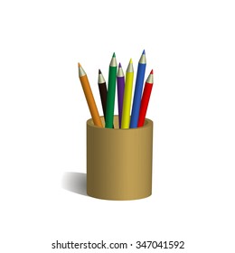 Vector colored pencils in cup