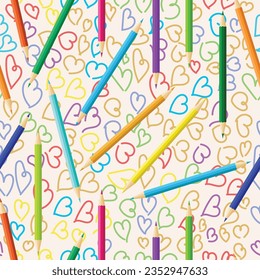 vector colored pencils with love seamless strokes