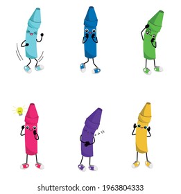 vector colored pencils made cartoons with different expressions and poses.