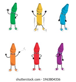 lápices de colores vectoriales hicieron dibujos animados con diferentes expresiones y poses.