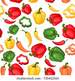 Vector colored peppers seamless pattern. Vegetable background