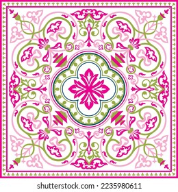 Vector colored pink square byzantine ornament. Tiles of ancient Greece and the Eastern Roman Empire. Decoration of the Russian Orthodox Church.
