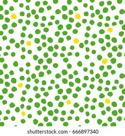 Vector colored polka dot background in green, yellow and white colors.