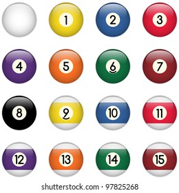 Vector - Colored Pool Balls Set from Zero to Fifteen