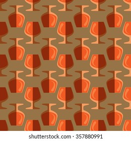 vector colored pop art style orange cognac glass seamless pattern on brown background