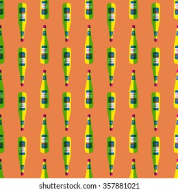 vector colored pop art style lemon yellow liquor bottle seamless pattern on orange background
