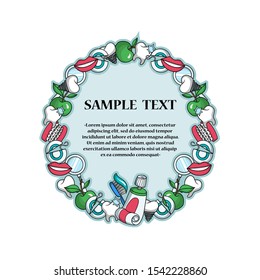 Vector colored poster with dentistry symbols. Frame on the theme of dental health and medicine