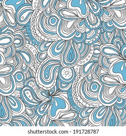Vector colored repetitive lined pattern with many details. Blue and white floral pattern.