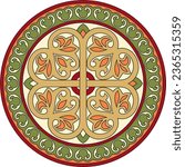 Vector colored round ancient Byzantine ornament. Classical circle of the Eastern Roman Empire, Greece. Pattern motifs of Constantinople.
