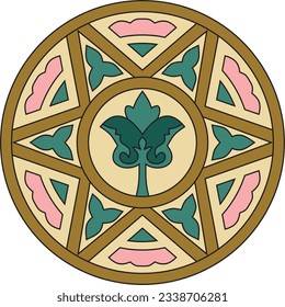 Vector colored round ancient Byzantine ornament. Classical circle of the Eastern Roman Empire, Greece. Pattern motifs of Constantinople.
