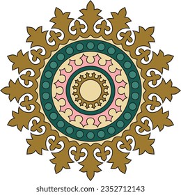 Vector colored round ancient Byzantine ornament. Classical circle of the Eastern Roman Empire, Greece. Pattern motifs of Constantinople.

