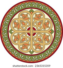 Vector colored round ancient Byzantine ornament. Classical circle of the Eastern Roman Empire, Greece. Pattern motifs of Constantinople.
