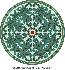 Vector colored round ancient Byzantine ornament. Classical circle of the Eastern Roman Empire, Greece. Pattern motifs of Constantinople.
