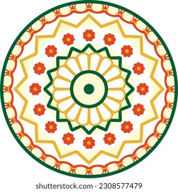 Vector colored round ancient persian ornament. National Iranian circle of ancient civilization.
