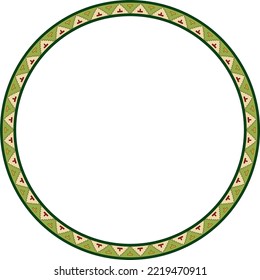 Vector Colored Round Byzantine Border, Frame. Circle Greek Pattern, Drawing Of The Eastern Roman Empire. Decoration Of The Russian Orthodox Church.
