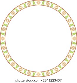 Vector colored round Chinese ornament. Circle border, east asian frame. Korea pattern, Taiwan, Hong Kong.

