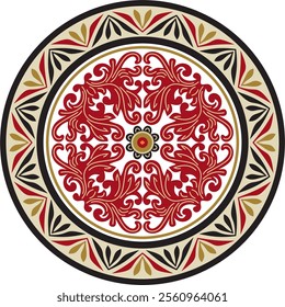 Vector colored round classic byzantine ornament. Circle, ring, border, Ancient Greece, Eastern Roman Empire frame. Decoration of the Russian Orthodox Church
