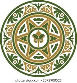 Vector colored round classic byzantine ornament. Circle, ring, border, Ancient Greece, Eastern Roman Empire frame. Decoration of the Russian Orthodox Church
