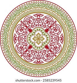 Vector colored round classic byzantine ornament. Circle, ring, border, Ancient Greece, Eastern Roman Empire frame. Decoration of the Russian Orthodox Church
