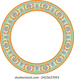 Vector colored round classical ornament of the renaissance era. Circle, ring european border, revival style frame.
