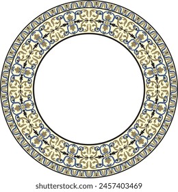 Vector colored round classical ornament of the renaissance era. Circle, ring european border, revival style frame.
