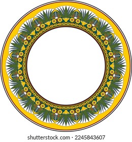 Vector coloreado alrededor de la frontera egipcia. Ornamento de círculo de la antigua África. Patrón de flores de loto y sol.
