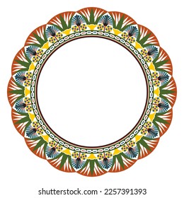 Vector colored round Egyptian border. Circle ornament of ancient Africa. Pattern of lotus flowers and sun.
