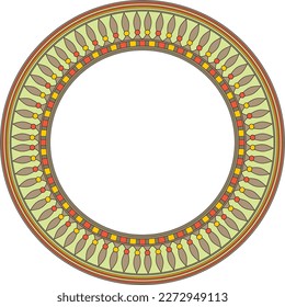 Vector colored round Egyptian border. Circle ornament of ancient Africa. Pattern of lotus flowers and sun