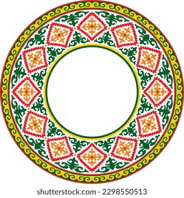 Vector colored round Kazakh national ornament. Ethnic pattern of the peoples of the Great Steppe, Mongols, Kyrgyz, Kalmyks, 
Buryats. circle, frame border.