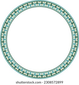 Vector colored round Kazakh national ornament. Ethnic pattern of the peoples of the Great Steppe, Mongols, Kyrgyz, Kalmyks, 
Buryats. circle, frame border.