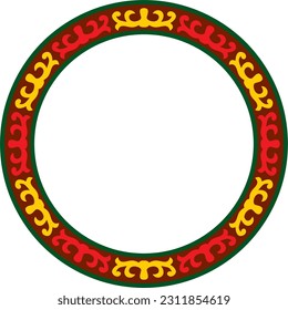 Vector colored round Kazakh national ornament. Ethnic pattern of the peoples of the Great Steppe, Mongols, Kyrgyz, Kalmyks, Buryats. circle, frame border.
