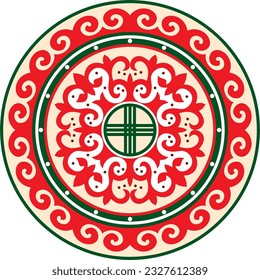 Vector colored round Kazakh national ornament. Ethnic pattern of the peoples of the Great Steppe, Mongols, Kyrgyz, Kalmyks, 
Buryats. circle, frame border.