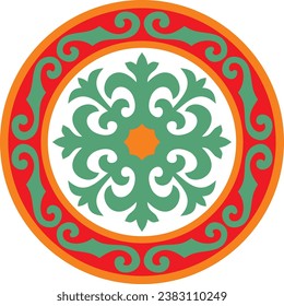 Vector colored round Kazakh national ornament. Ethnic pattern of the peoples of the Great Steppe, Mongols, Kyrgyz, Kalmyks, 
Buryats. circle, frame border.