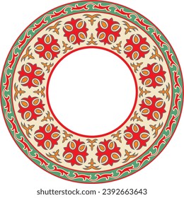 Vector colored round Kazakh national ornament. Ethnic pattern of the peoples of the Great Steppe, Mongols, Kyrgyz, Kalmyks, 
Buryats. circle, frame border.