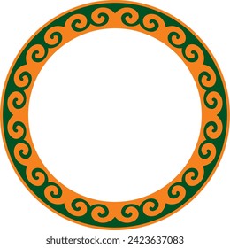 Vector colored round Kazakh national ornament. Ethnic pattern of the peoples of the Great Steppe, Mongols, Kyrgyz, Kalmyks, Buryats. circle, frame border.
