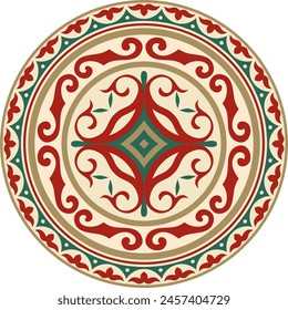 Vector colored round Kazakh national ornament. Ethnic pattern of the peoples of the Great Steppe, Mongols, Kyrgyz, Kalmyks, 
Buryats. circle, frame border.