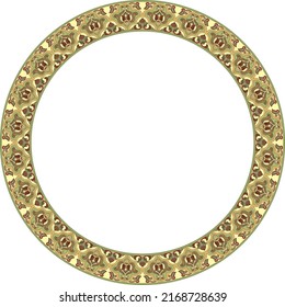 Ornamento oriental redondeado de color vectorial. Círculo con patrones árabes de Irán, Irak, Turquía, Siria. Marco persa, frontera.
