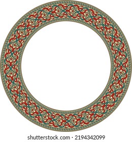 Vektorfarbene runde orientalische Ornamente. Arabischer gemusterter Kreis aus Iran, Irak, Türkei, Syrien. Persischer Rahmen, Grenze.
