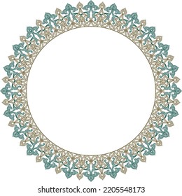 Vector Colored Round Oriental Ornament. Arabic Patterned Circle Of Iran, Iraq, Turkey, Syria. Persian Frame, Border. Lacy Carved Snowflake.
