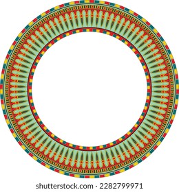 Vector colored round ornament of ancient Egypt. Circle Border, frame in pyramids.
