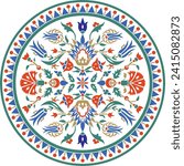 Vector colored round Turkish ornament. Ottoman circle, ring, frame.
