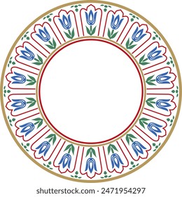 Vector colored round Turkish ornament. Endless Ottoman national border, frame, ring