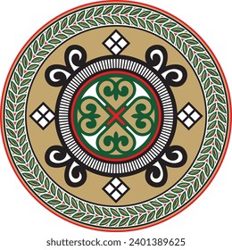 Vector colored round Yakut ornament. Endless circle, border, frame of the northern peoples of the Far East.