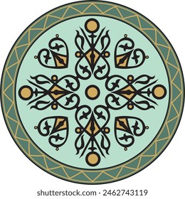 Vector colored round Yakut ornament. Endless circle, border, frame of the northern peoples of the Far East.