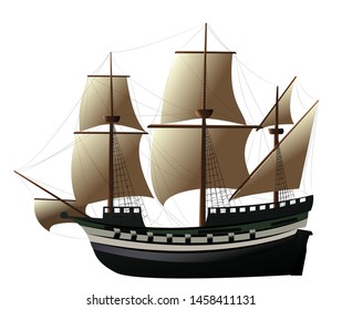 Vector Colored Sailing Ship Caravel Illustration Stock Vector (Royalty ...