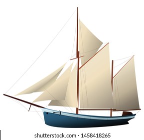 Vector colored Schooner sailing ship illustration