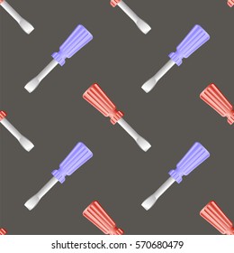 Vector Colored Screwdriver Seamless Pattern on Grey Background