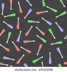 Vector Colored Screwdriver Seamless Pattern on Grey Background