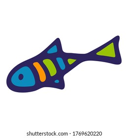 Vector colored sea fish illustration on white background. Doodle sketch cartoon isolated object for print, shirt, kid, baby, swimming pool, game, app and stickers.